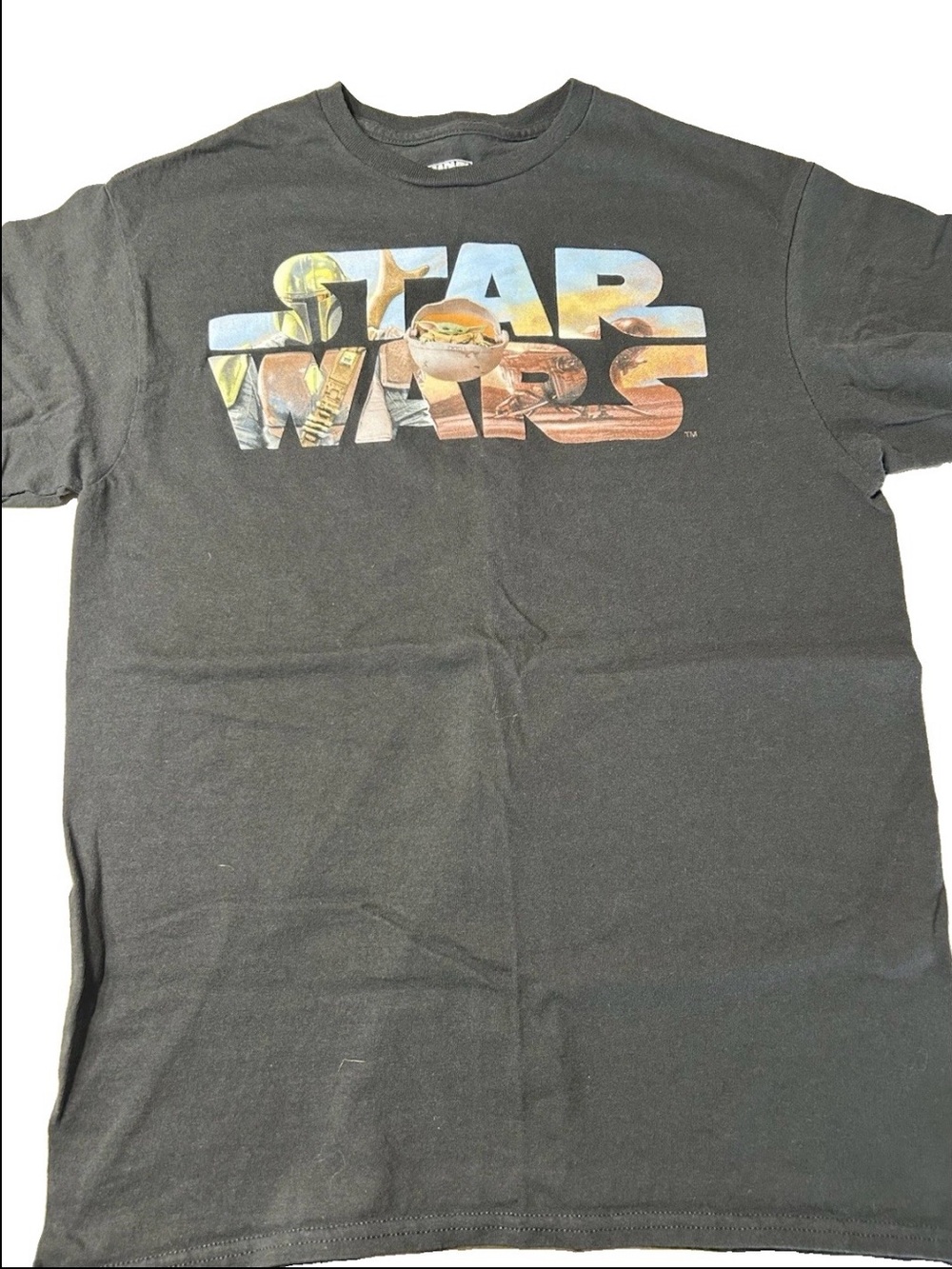Star Wars Mandalorian Grogu Baby Yoda Graphic T-Shirt Adult Medium Black